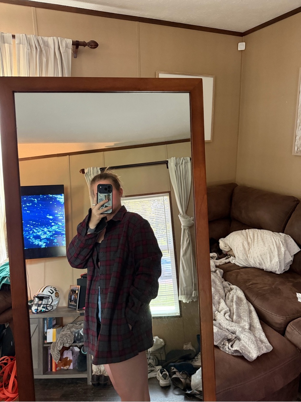 Men's Vintage Burgundy and Black Plaid Button-Up Flannel